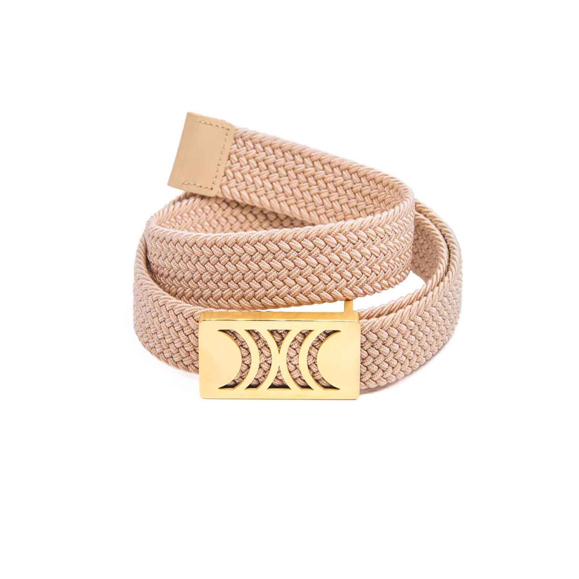 rbgoldcream008 Cream Elastic RB belt with golden buckle - Image 1