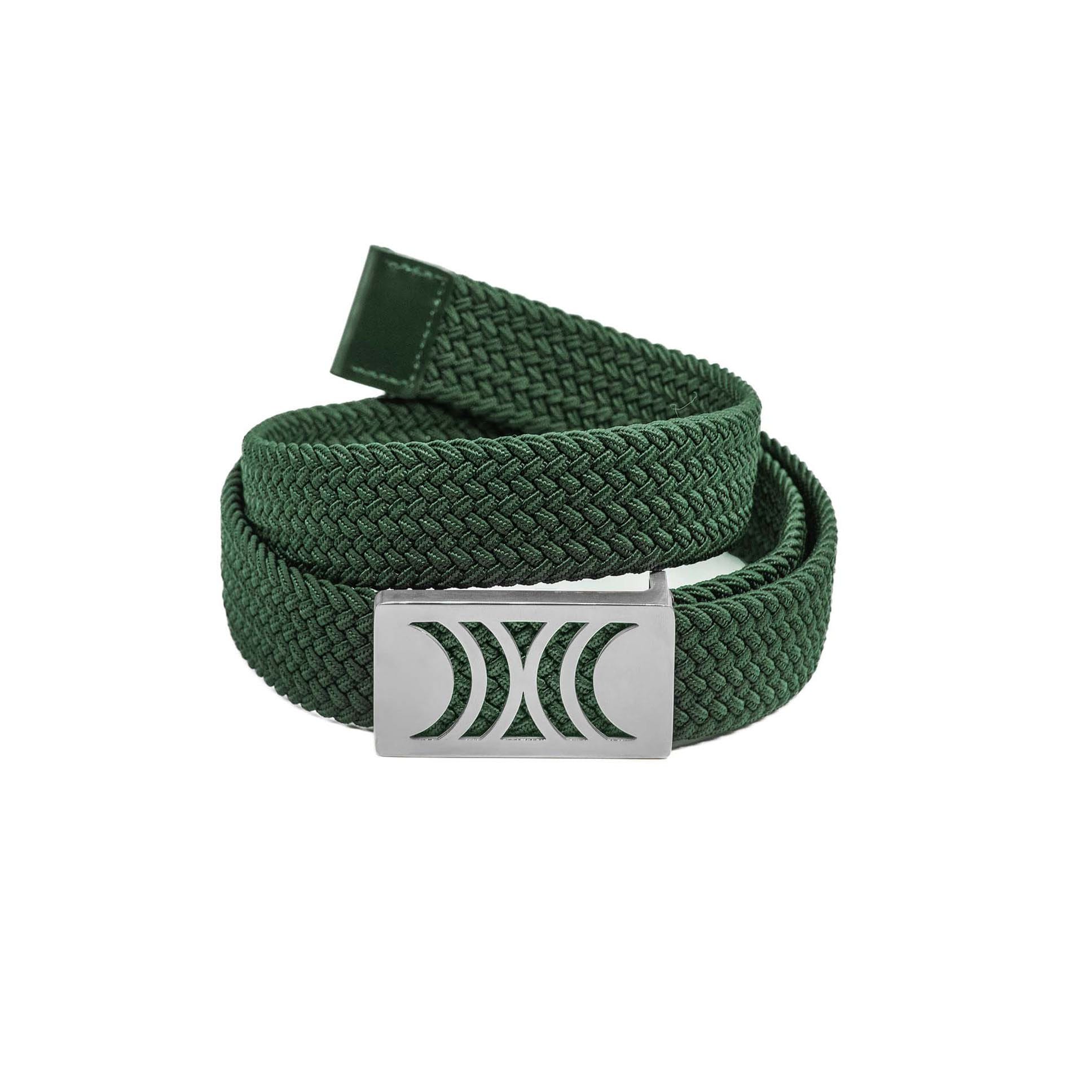 rbsilvergreen001 Green Elastic RB belt with silver buckle - Image 1