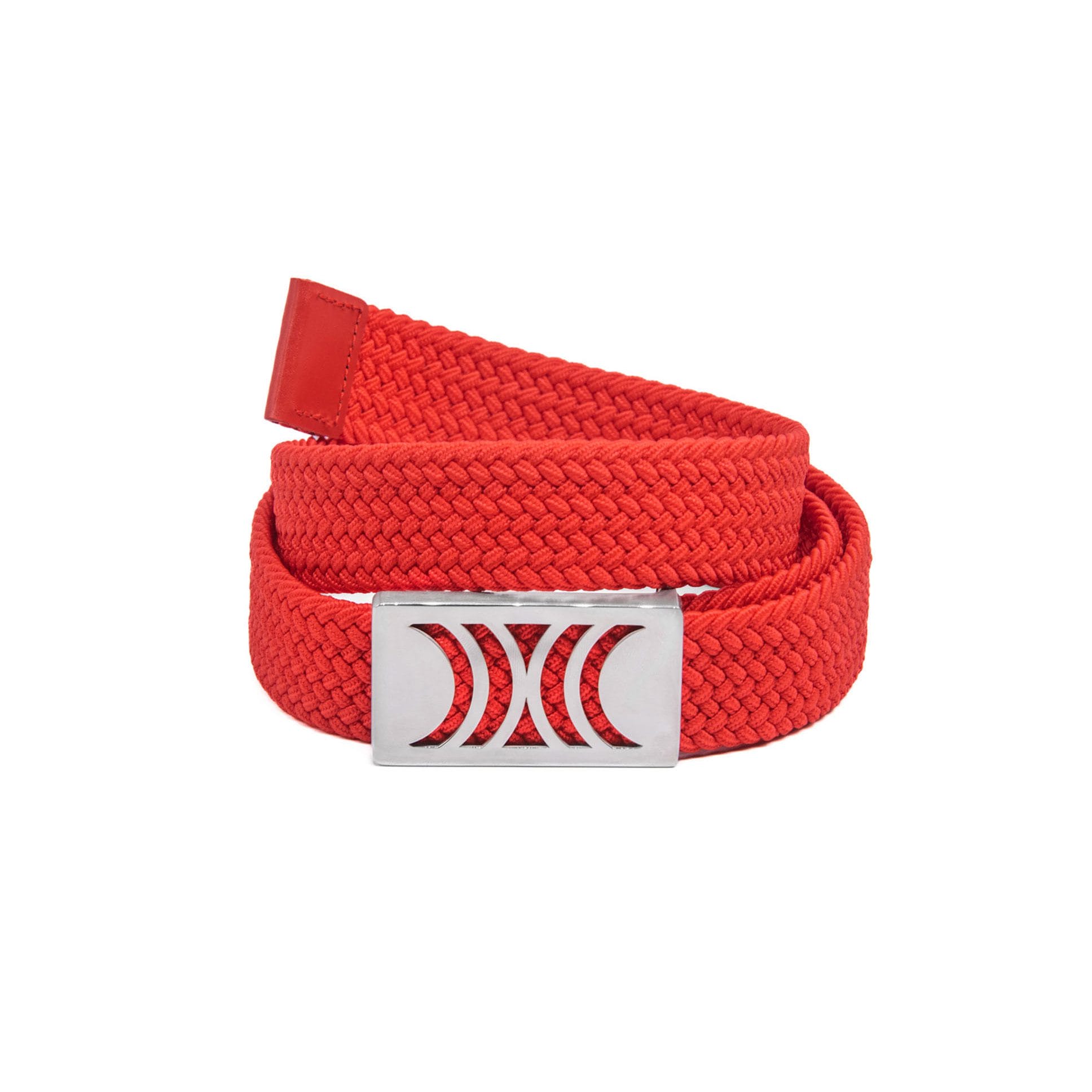 rbsilverred004 Red Elastic RB belt with silver buckle - Image 1